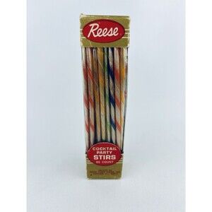 Vintage Reese Cocktail Party Stirrers‎ stirs white base color with striping